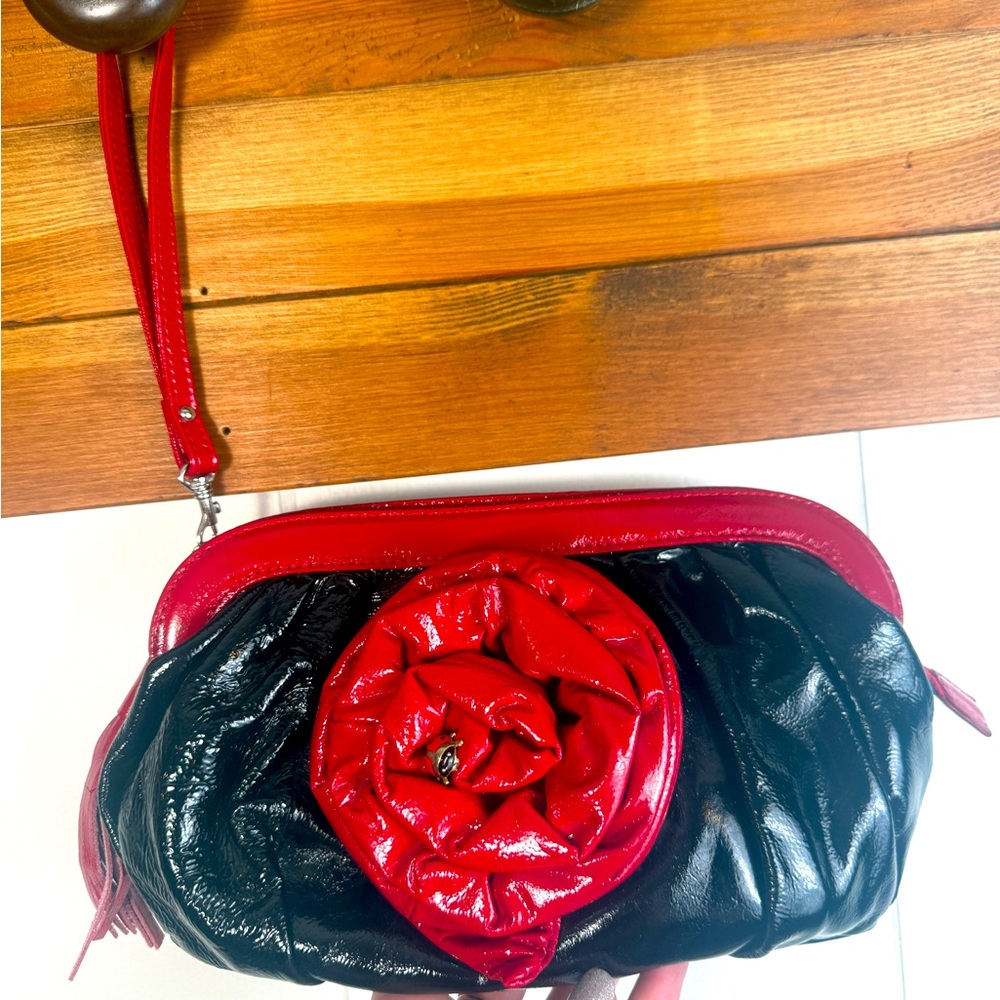 Original by Sharif Genuine leather rose and lady bug red and black clutch bag - Picture 4 of 16